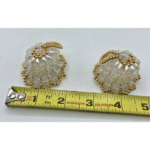 Vtg Handmade Beaded Bell Ornaments Set 2 White Gold Christmas Holiday Decor - Picture 9 of 10